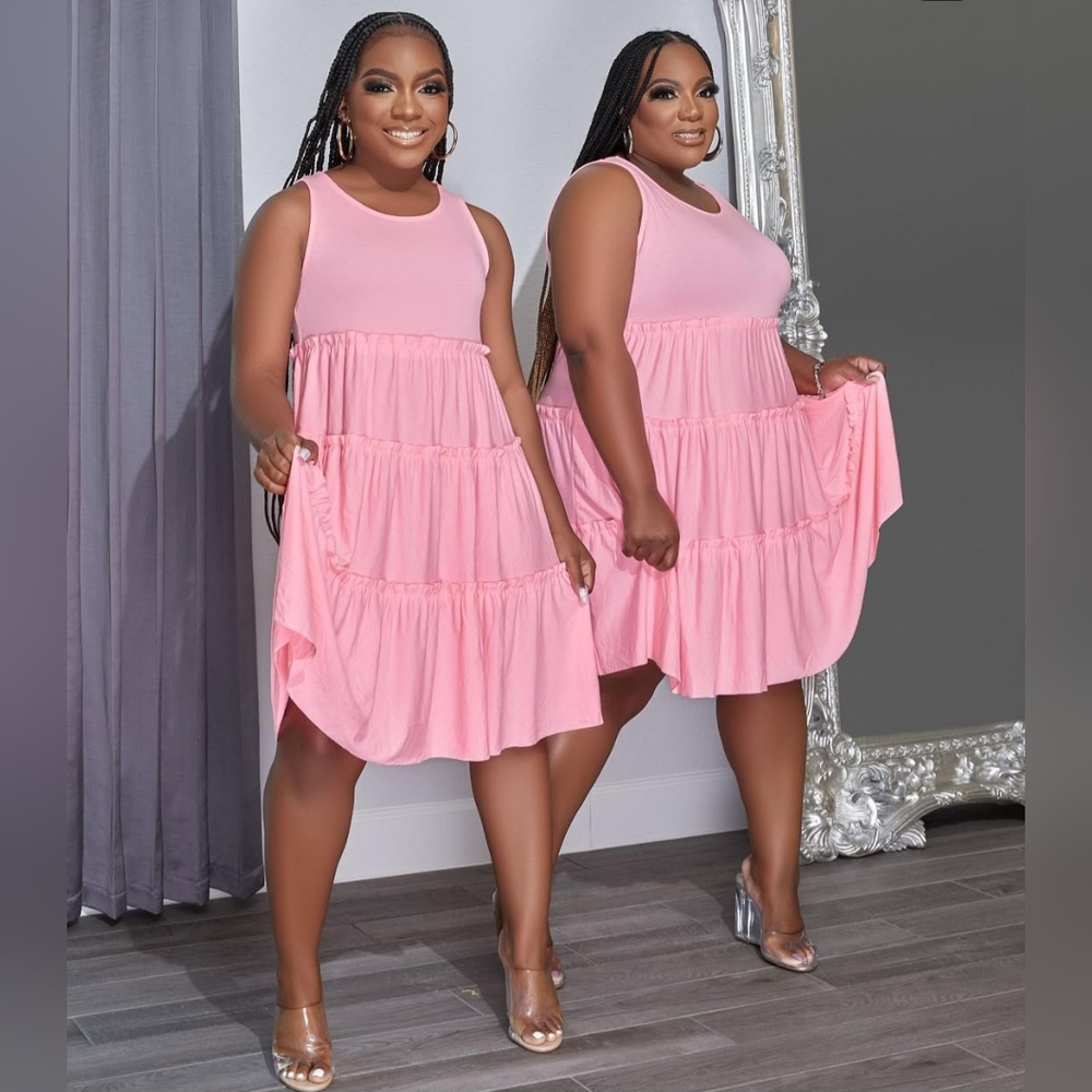 Women's Pink Ruffle Midi Dress